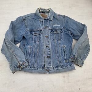 Vtg Three Rivers Skoal Bandits Promo Denim Trucker Jacket Mens M Thrashed Grunge